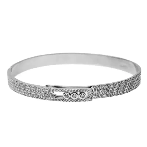 сребърна плътна гривна с циркови